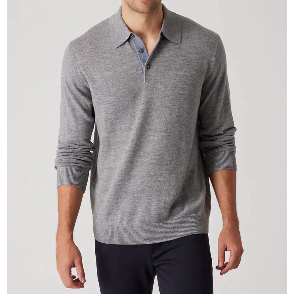 RAFFI ‘The Logan’ Extra Fine Merino Wool Long Sleeve Polo Sweater Men’s Size XL